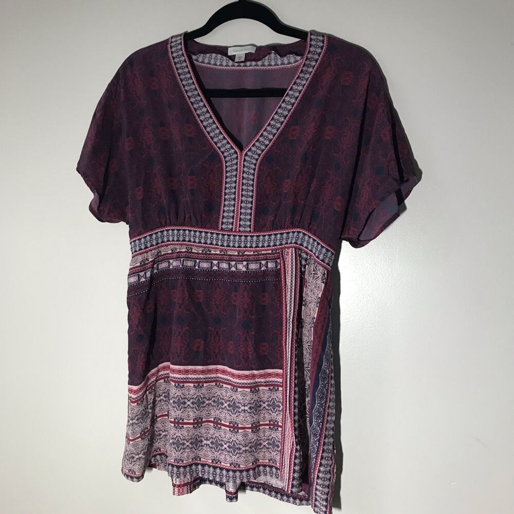 Garnet hill silk v neck pullover blouse fitted elastic waist size 4 short sleeve